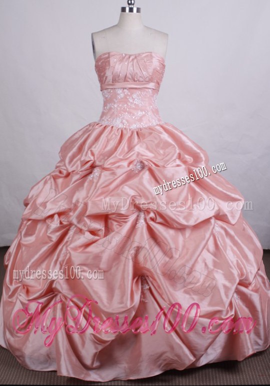 Pink Ball Gown Embroidery Quinceanera Dress with Pick-ups